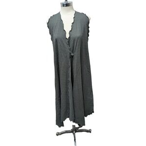 Giselle Shepatin Charcoal Textured V-Neck Sleeveless Duster Vest One Size